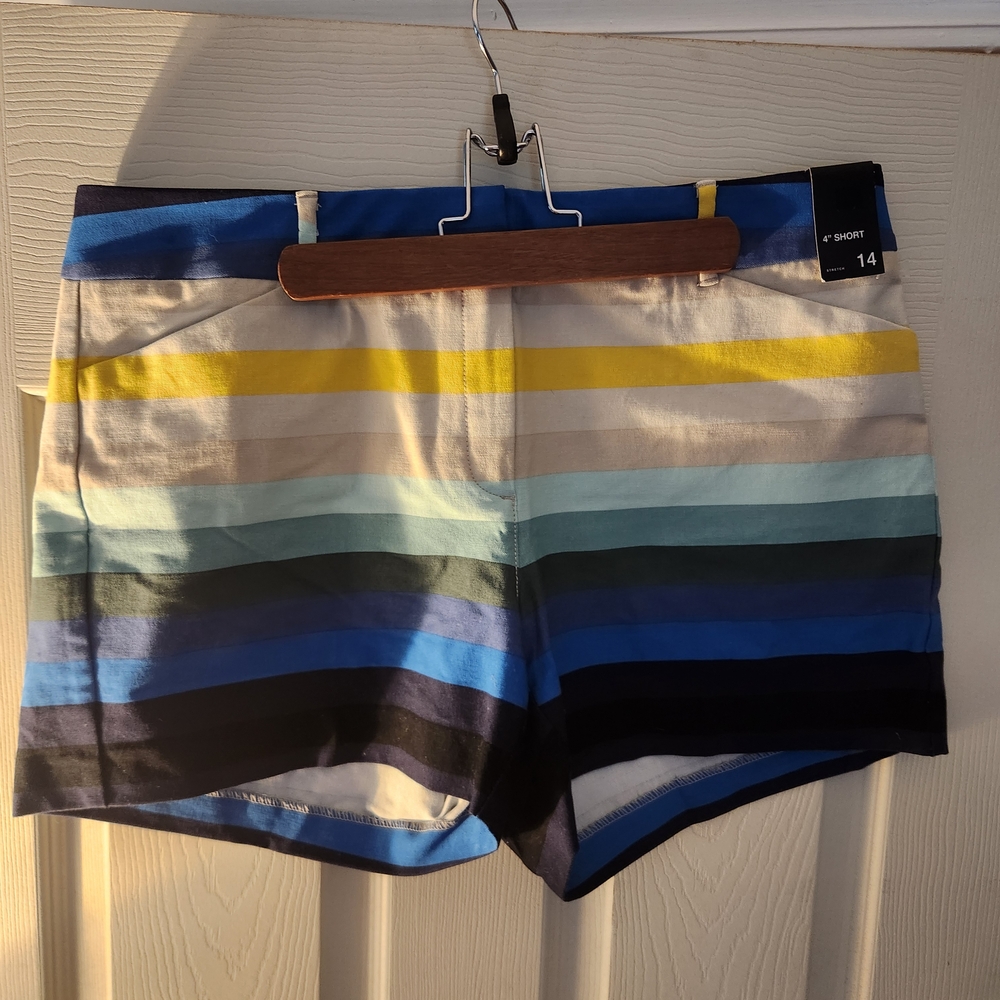 New York & Company Blue and Yellow Bermuda Shorts